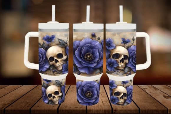 Download Blue Roses and Skulls40oz Tumbler Wrap - Premium Resources