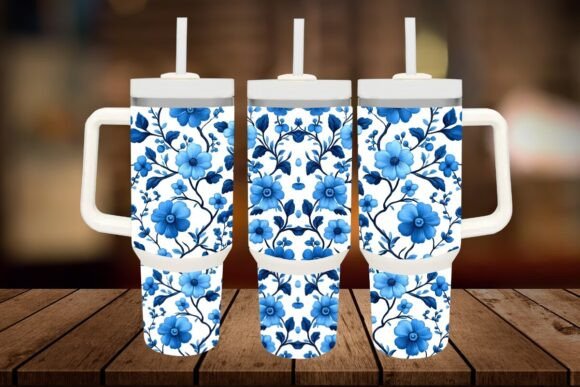 Download Blue Floral 40oz Quencher Tumbler - Premium Resources